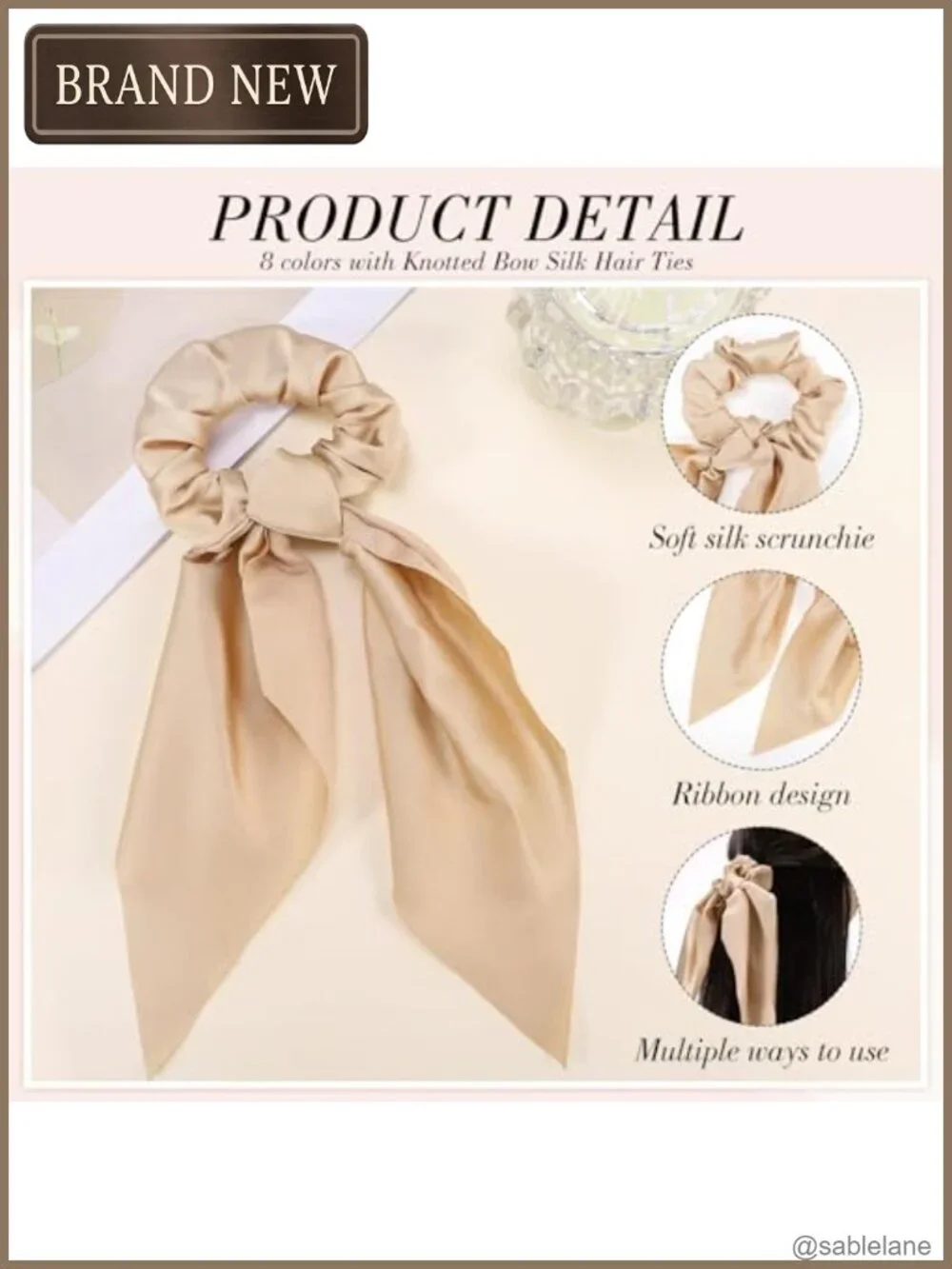 8 Pack Satin Bow Scrunchie Ribbon Hair Ties for Women